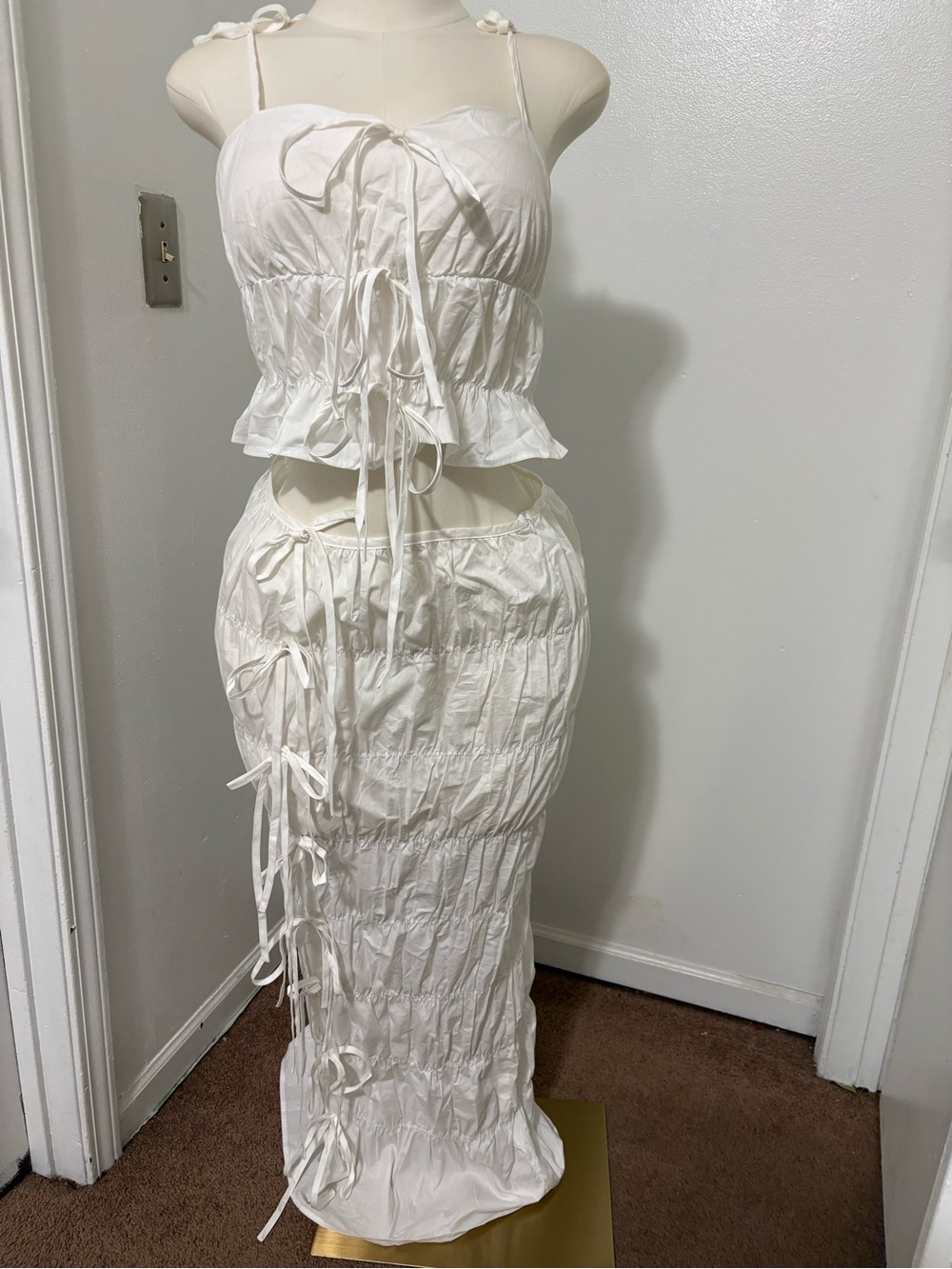 Fashion Nova White Ruched Two-Piece Maxi Skirt Set NWT